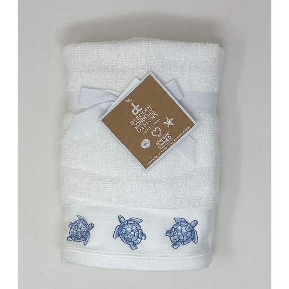 Deborah Conolly Embroidered Blue and White Sea Turtle Hand Towels Set of 2 - Picture 2 of 2
